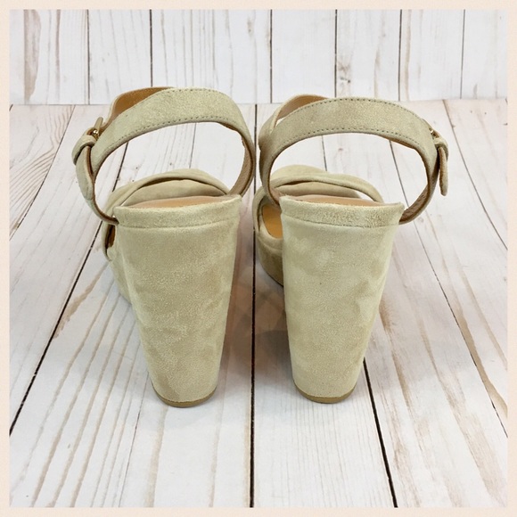 Stuart Weitzman Beige Suede Wedge Sandals Size 9B - Picture 7 of 8
